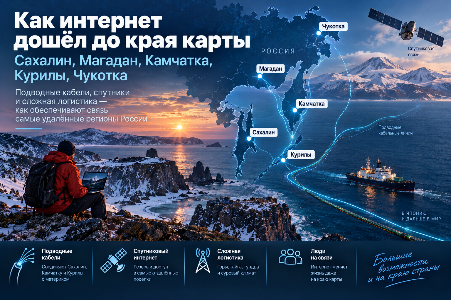 Как интернет дошёл до края карты: Сахалин, Магадан, Камчатка, Курилы, Чукотка